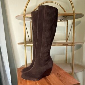 Chocolate Brown Knee-High Wedge Boots, Wide Calf Friendly!